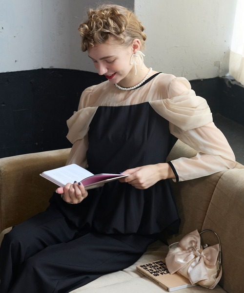 BONLECILL noir パンツドレス 「BONLECILL noir」シアー切替ドレープ