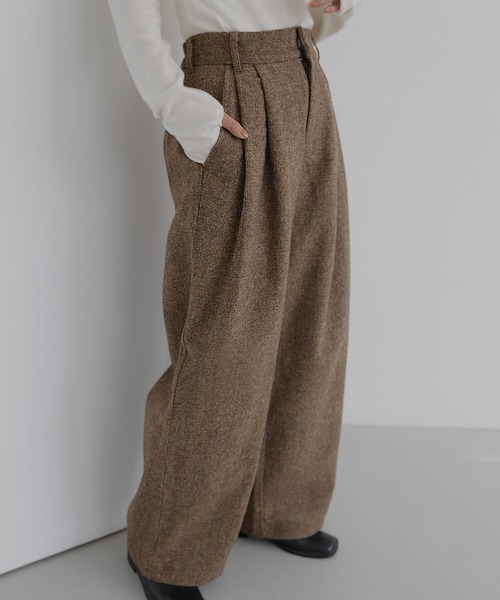 hellam（ヘラム） スラックス パンツ ツイードタックパンツ レディース