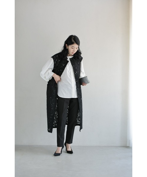 cawaii ベスト ジレ （黒）花模様が浮かび上がるシアーロング