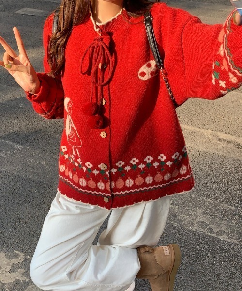 12/5〜7限定セール❤︎ジャガードビジューニットカーディガン ONLINE限定】【UNISEX】ハートジャガードカーディガン｜ルームウェア