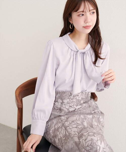 natural couture ブラウス シャツ 「WEB限定」袖口パールノット結び 