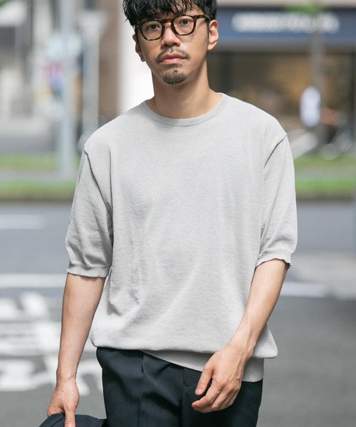 「URBAN RESEARCH ROSSO MEN」 半袖ニット LARGE チャコールグレー メンズ_画像4