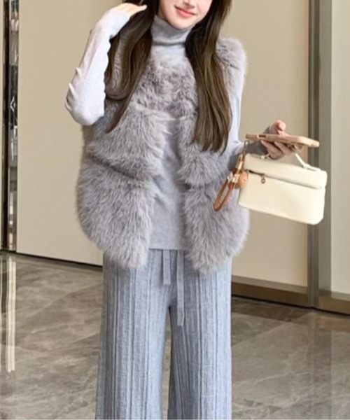 定価53900円【新品】レディース42ランバンスポールエコファーベスト白 セール】エコファーベスト（ベスト）｜deux amour（ドゥーザムール）の