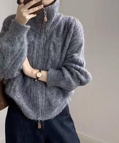 D&G グレー ケーブルニットカーディガン gossip!ロサンゼルス カーディガン ケーブルニットショート