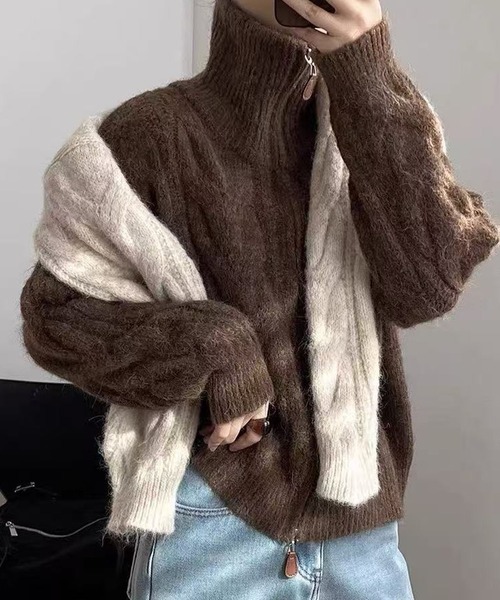 meJane（ミージェーン） カーディガン ダブルジップ ケーブルニット