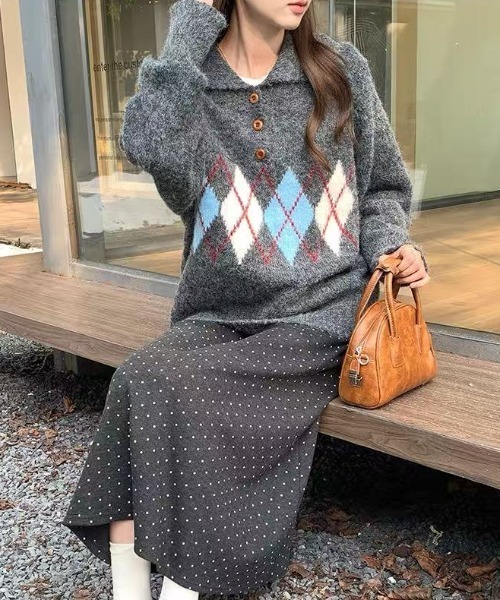 Achic（アシック） ニット セーター アーガイル柄 ニットカーディガン