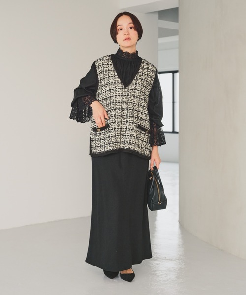 pual ce cin ベスト ジレ ツイードライクニットベスト レディース