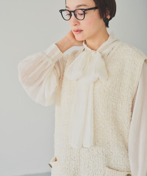 pual ce cin ベスト ジレ ツイードライクニットベスト レディース