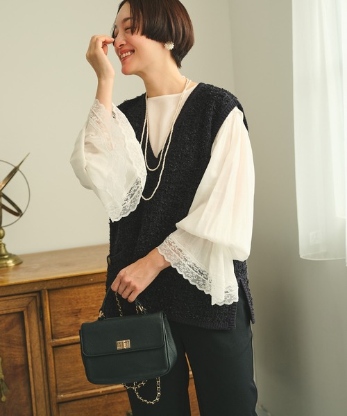 pual ce cin ベスト ジレ ツイードライクニットベスト レディース