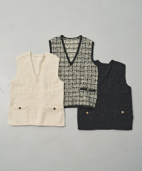 pual ce cin ベスト ジレ ツイードライクニットベスト レディース