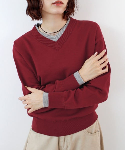 ♡Amerivintage♡レイヤードニット ニット セーター Vネックレイヤードニット レディース : ZOZOTOWN