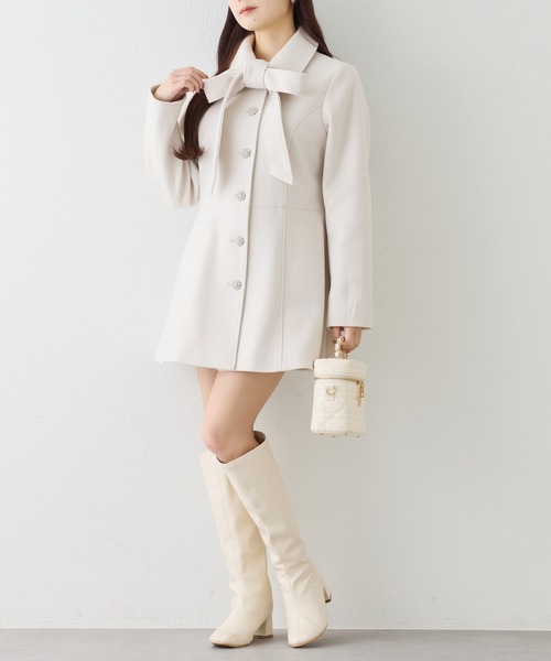 one after another NICE CLAUP ステンカラーコート コート リボン