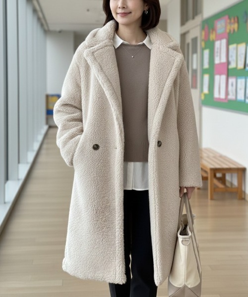 雑誌掲載♡希少♡DUNO リバーシブル　ダウン テディベアコート　ボア　42 セール】2WAYアレンジカラーきれい目テディベアボアPコートジャケット