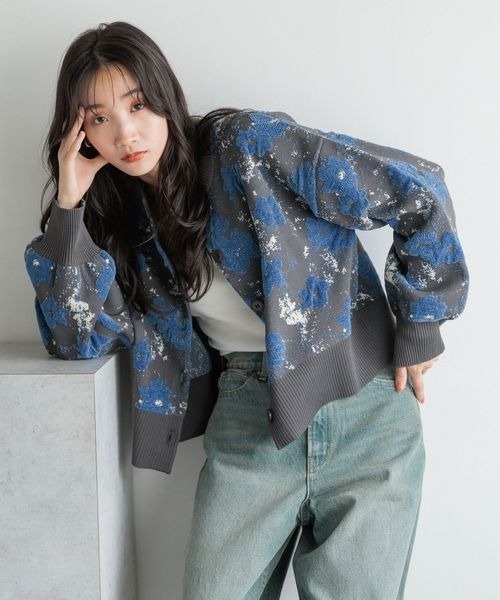 「LOWRYS FARM」 ニットカーディガン LONG ブラック レディース_画像5