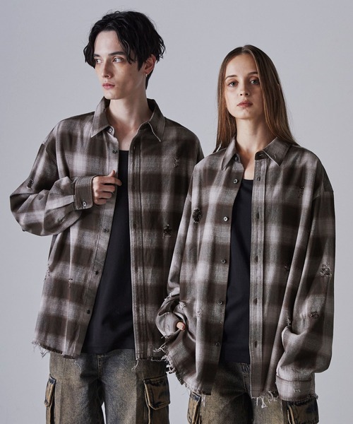 「CLEL」 長袖シャツ M グレー メンズ_画像5