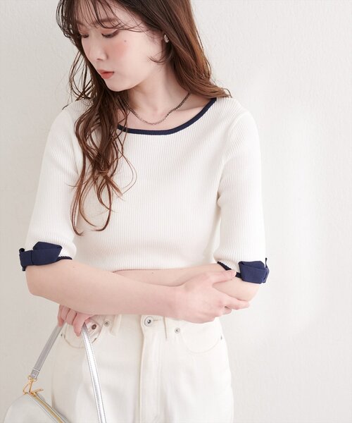 「natural couture」 半袖ニット FREE ブラック レディース_画像4