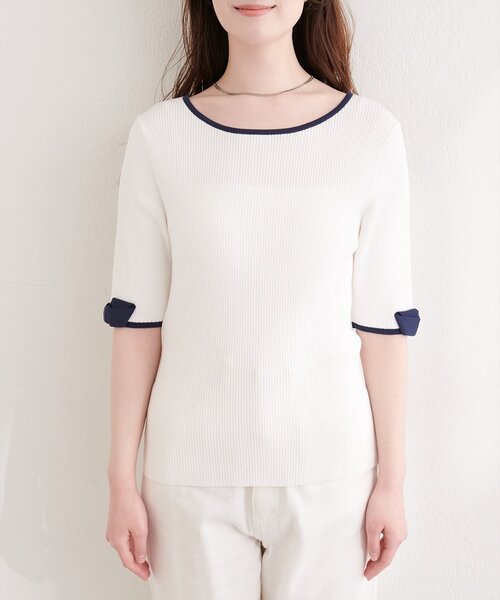 「natural couture」 半袖ニット FREE ブラック レディース_画像6