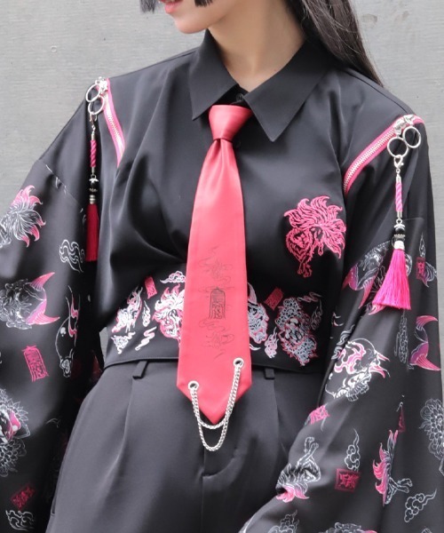5点セット✨ セットアップ ダブル ピンズ ネクタイシャツ 黒 ピンク 成人式 REZEN（リゼン） ネクタイ 護符プリント合皮ネクタイ : ZOZOTOWN Yahoo