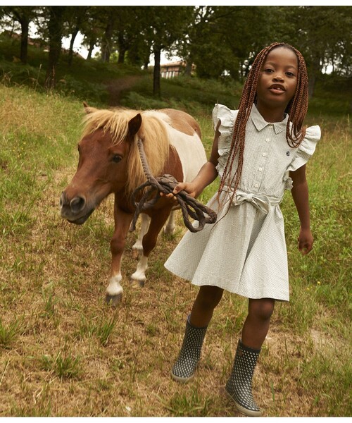 「PETIT BATEAU」 「KIDS」シャツワンピース 4YEAR グリーン キッズ_画像4