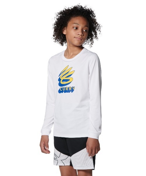 カリー バスケUNDER ARMOUR ロングスリーブTシャツ白黒 140cm UNDER ARMOUR アンダーアーマー カリー テック ロゴ ロング