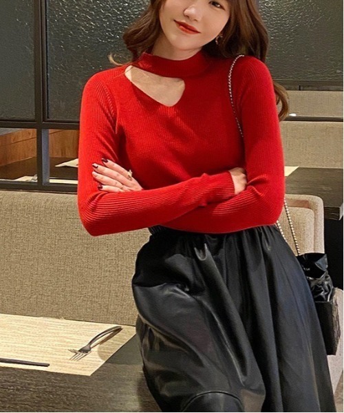 【関税込み】We11done ピンク＆レッド ジップアップセーター セール】DAMAGE FLAG KNIT/ダメージフラッグニット（ニット