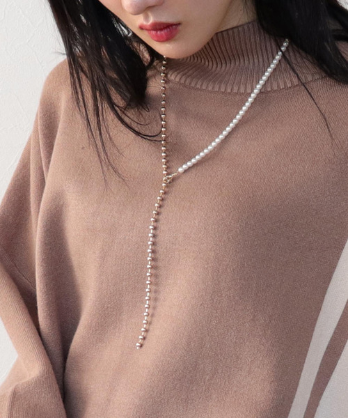 Three Four Time ネックレス パール×ボールチェーンネックレス