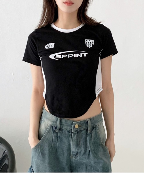 tシャツ 「INSTANTFUNK」ステッチ クロップド Tシャツ レディース クロップドTシャツ レディース Tシャツ[品番：VCTW0004315