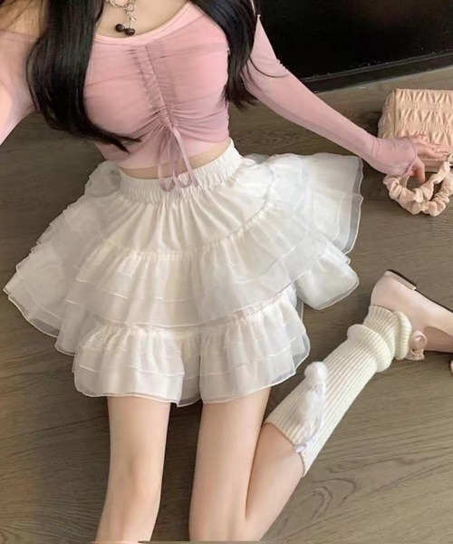 MAISON DE THERESE スカート ティアードレースミニスカート