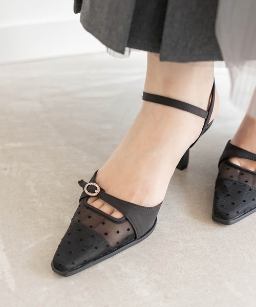 RANDA パンプス ビジューバックル カットデザインパンプス