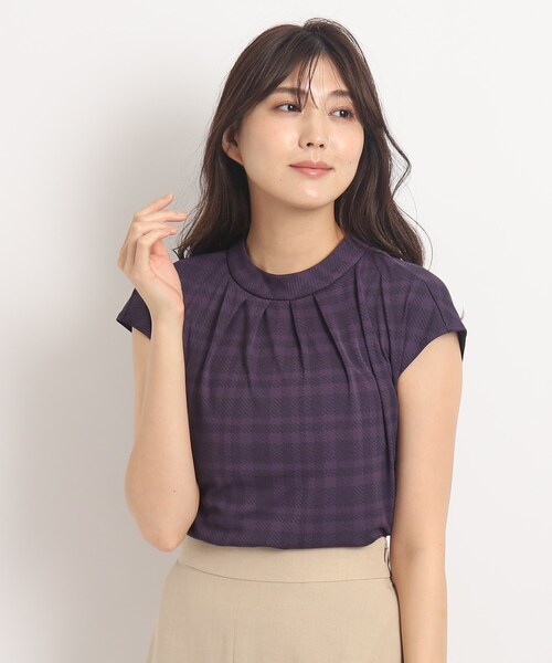 tシャツ 「洗える／日本製」チェック柄プリントプルオーバー レディース