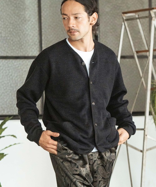 CAMBIO（カンビオ） カーディガン mcg3520-ウール混ワッフルミリタリー