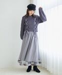 スカート 裾ベロアチュールスカートの詳細画像3