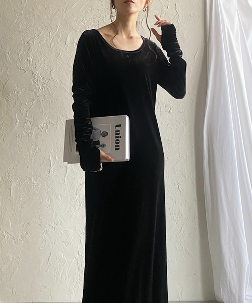 She's Closet ワンピース 長袖フィンガーホールロング丈バックオープン