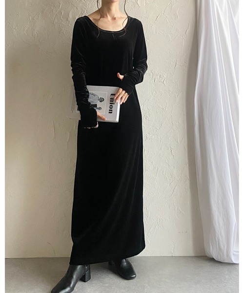 She's Closet ワンピース 長袖フィンガーホールロング丈バックオープン