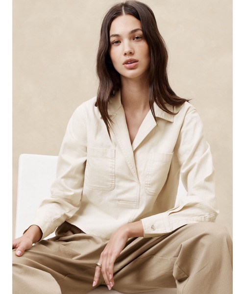 ブラウス シャツ BANANA REPUBLIC FACTORY STORE　　デニム ジョニーカラートップ レディース BANANA REPUBLIC ブラウス シャツ FACTORY STORE ペプラムヘム