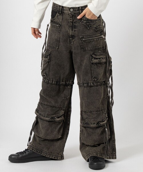 MUZE × FACCIES MULTI POCKET DENIM CARGO MUZE TURQUOISE LBEL ×FACCIES - MULTI-POCKET DENIM CARGO(CHARCOAL