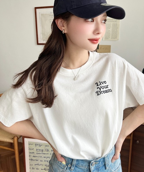 レディースホワイト 半袖Tシャツ ロゴ刺繍　Ⅿ moment+ tシャツ ロゴ刺繍半袖Tシャツ レディース : ZOZOTOWN