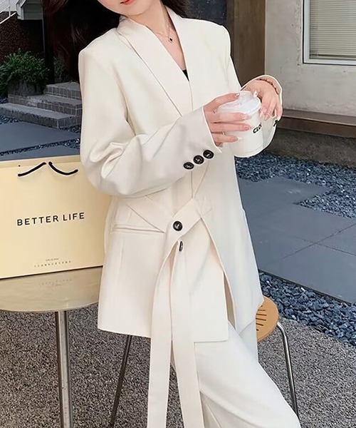 yummy rose ホワイト/ブラック セットアップ ジャケット・パンツ gossip!ロサンゼルス セットアップ YUGA サイドストラップジャケット