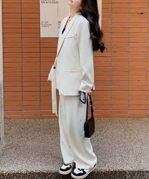 yummy rose ホワイト/ブラック セットアップ ジャケット・パンツ gossip!ロサンゼルス セットアップ YUGA サイドストラップジャケット