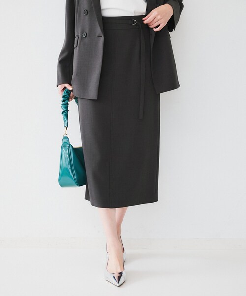 30【極美品】アンタイトル スカートスーツ 上2 下1 ブラック 黒×紫 M S AS2322 (ボンマックス)BONOFFICE タイトスカート 黒 紺 イージーケア