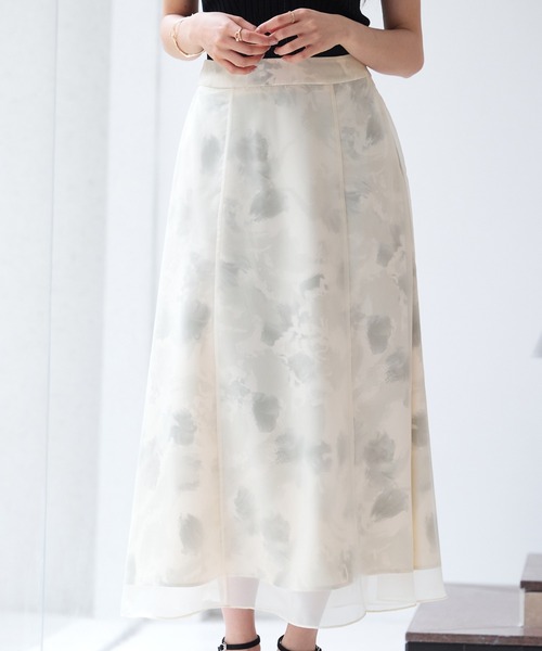 【極美品】hyeonヘヨン シアージャガードスカート　白　花柄　Fサイズ SAISON DE PAPILLON（セゾンドパピヨン） ロング スカート シアー花柄