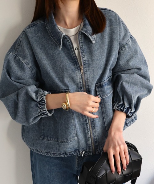glamb ウォッシュ加工 Gジャン デニムブルー デニムジャケット gジャン ビッグシルエット ケミカル