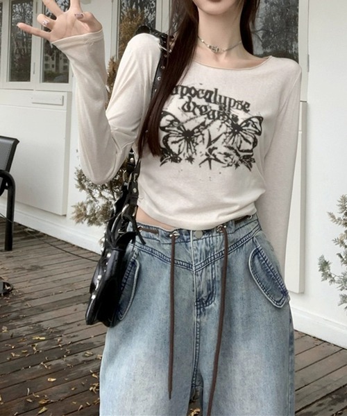 THE HITSS tシャツ Y2K バタフライ ロゴ グランジ プリント