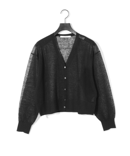 カーディガン MIDIUMISOLID for Ladies シアーVネックショートカーディガン レディース