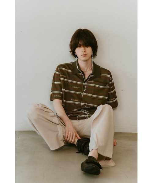 ニット セーター logo stripe polo knit(unisex) レディース メンズ