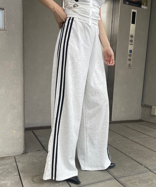 スウェットパンツ ジャージ 裾レースラインパンツ レディース mystic