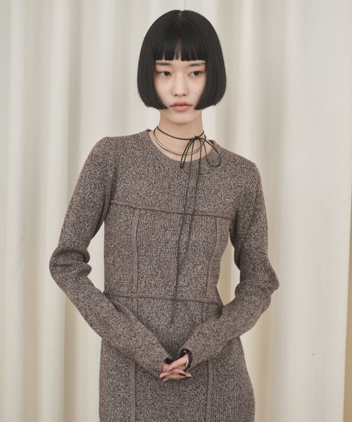 AIC. ワンピース ビスチェデザインミックスニットロングワンピース