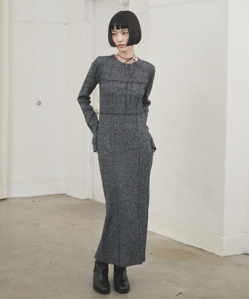AIC. ワンピース ビスチェデザインミックスニットロングワンピース