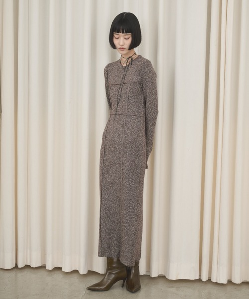 AIC. ワンピース ビスチェデザインミックスニットロングワンピース