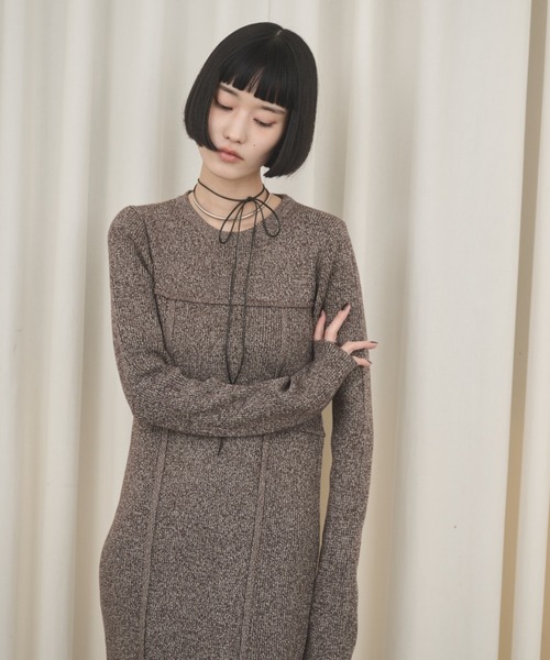 AIC. ワンピース ビスチェデザインミックスニットロングワンピース